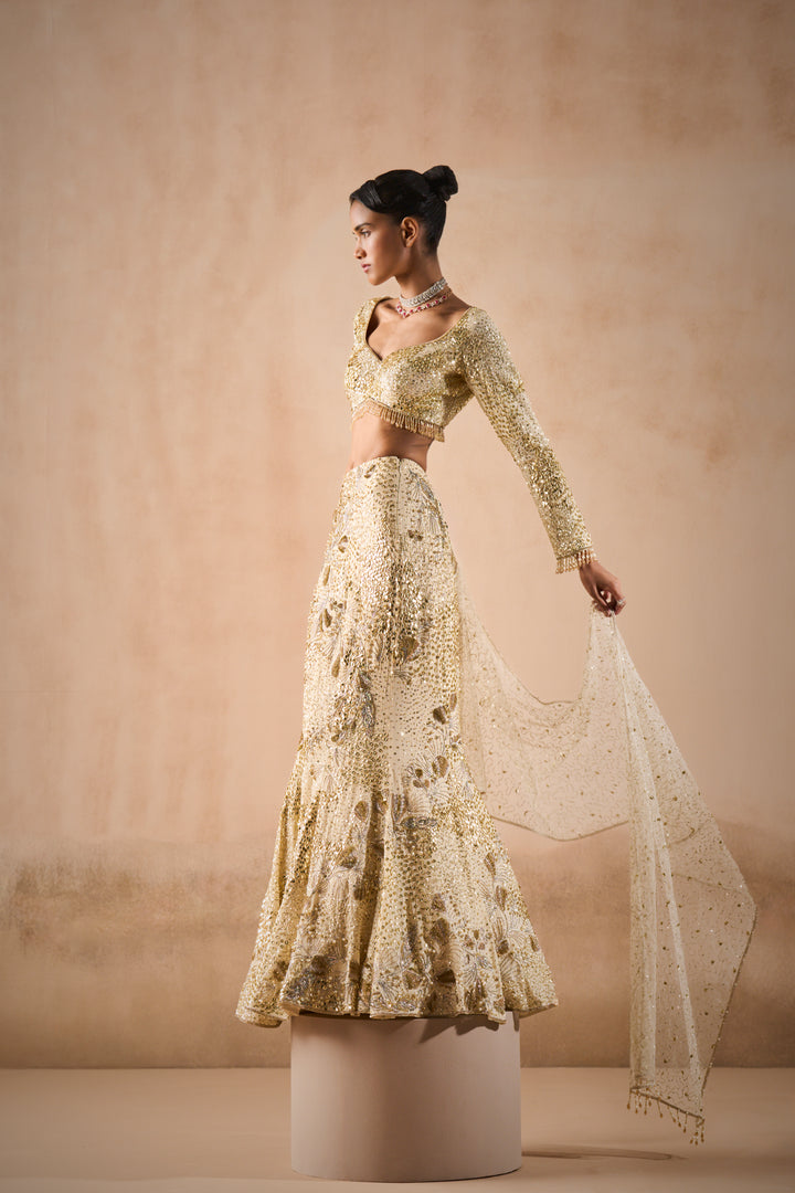 IVORY GEORGETTE FIT AND FLARE LEHENGA SET