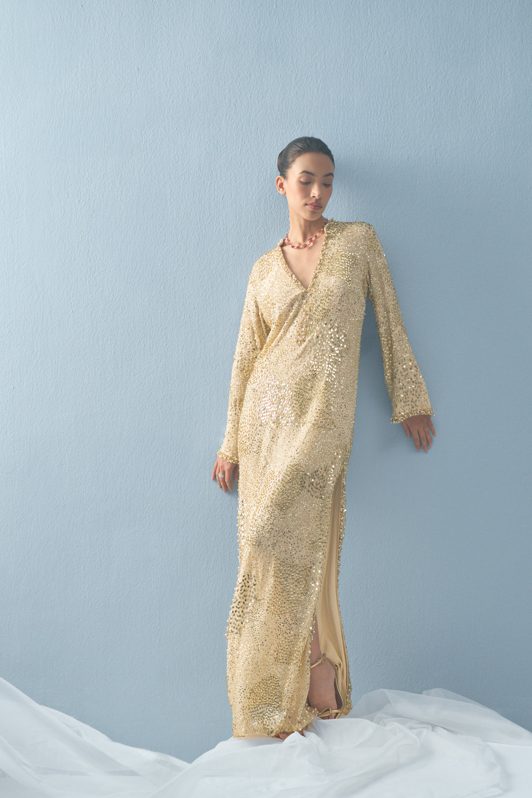 IVORY GEORGETTE SPARKLE KAFTAN