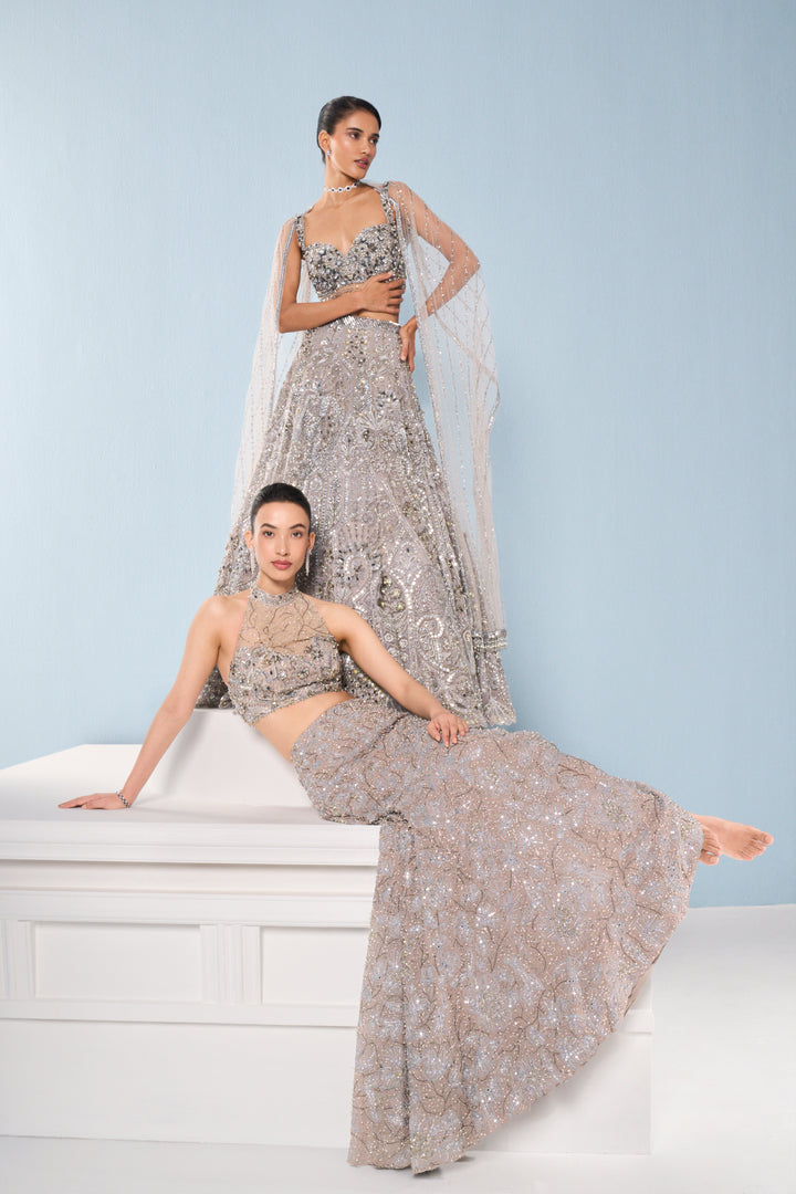 GREY TULLE LEHENGA SET
