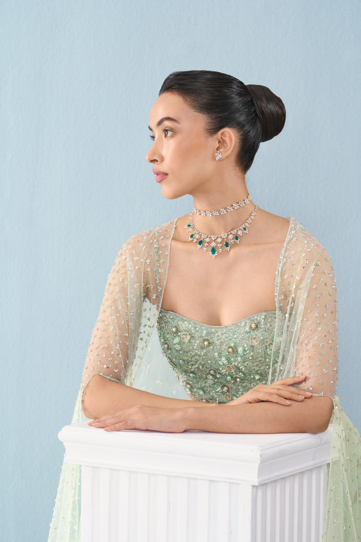 SEA GREEN GEORGETTE HIGH WAIST SHARARA AND CAPE SET