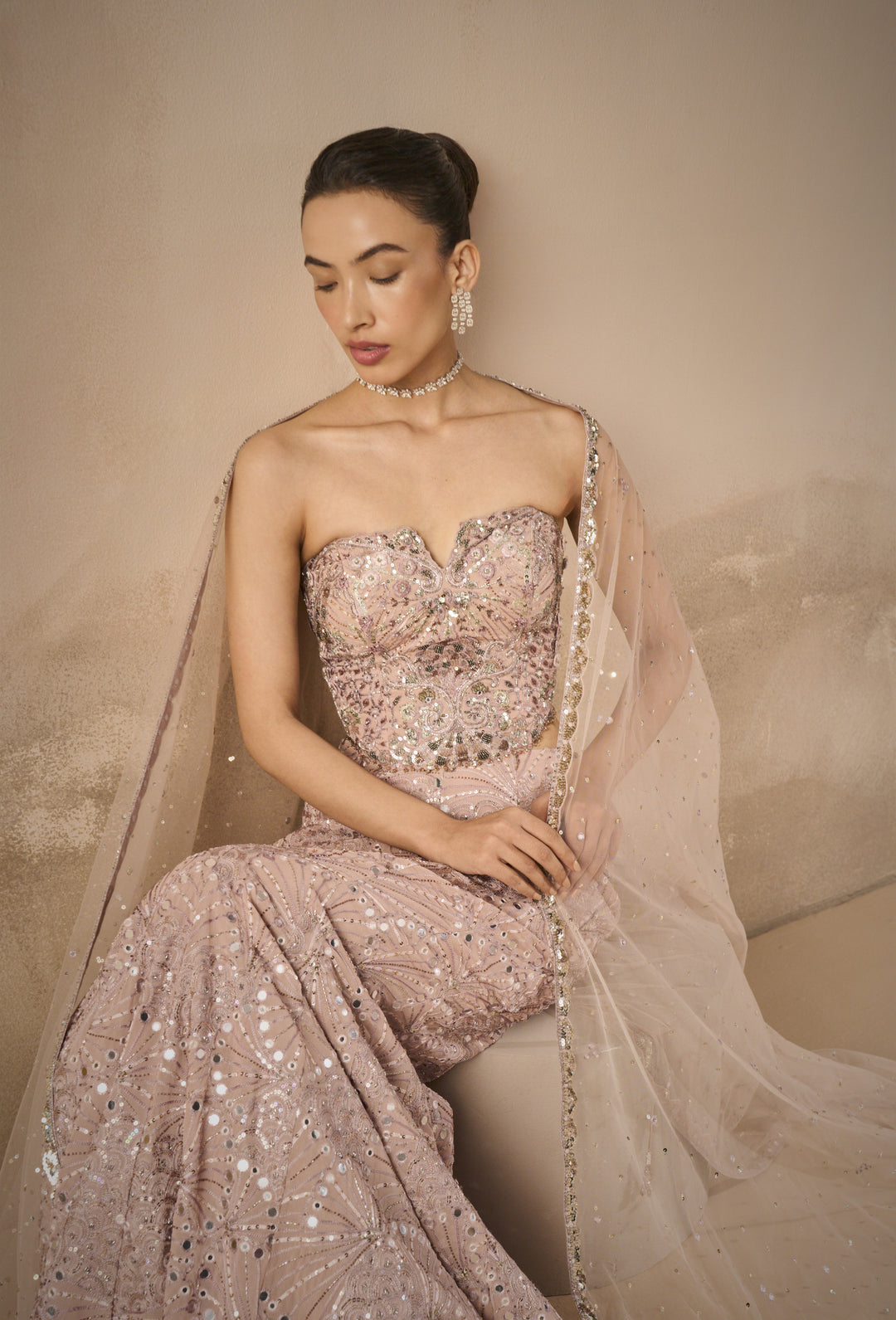 MAUVE PINK GEORGETTE FIT AND FLARE LEHENGA SET