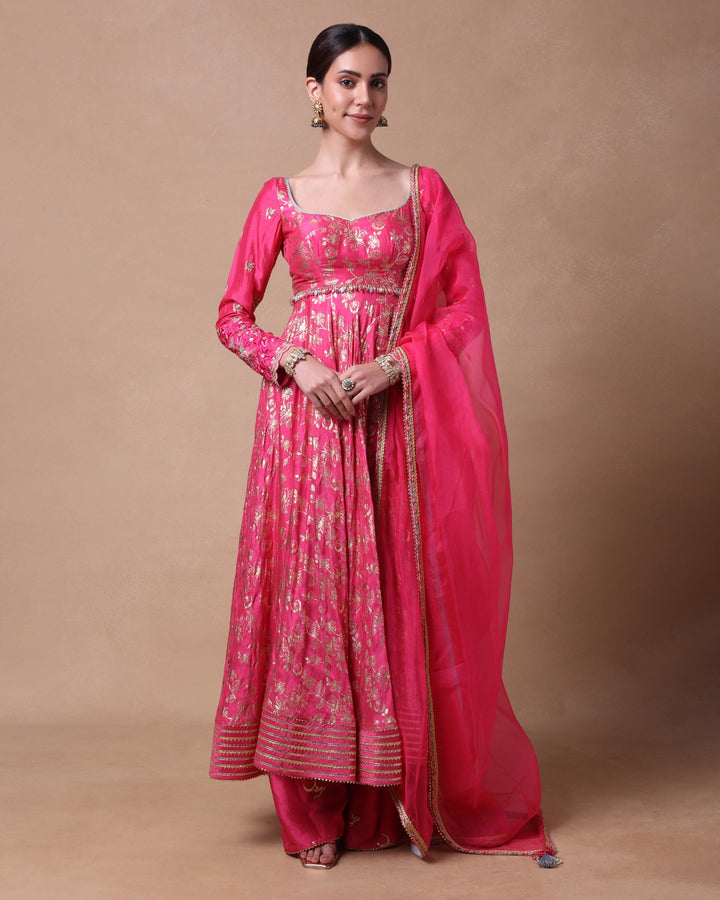 Pink Chand Foil Anarkali Set