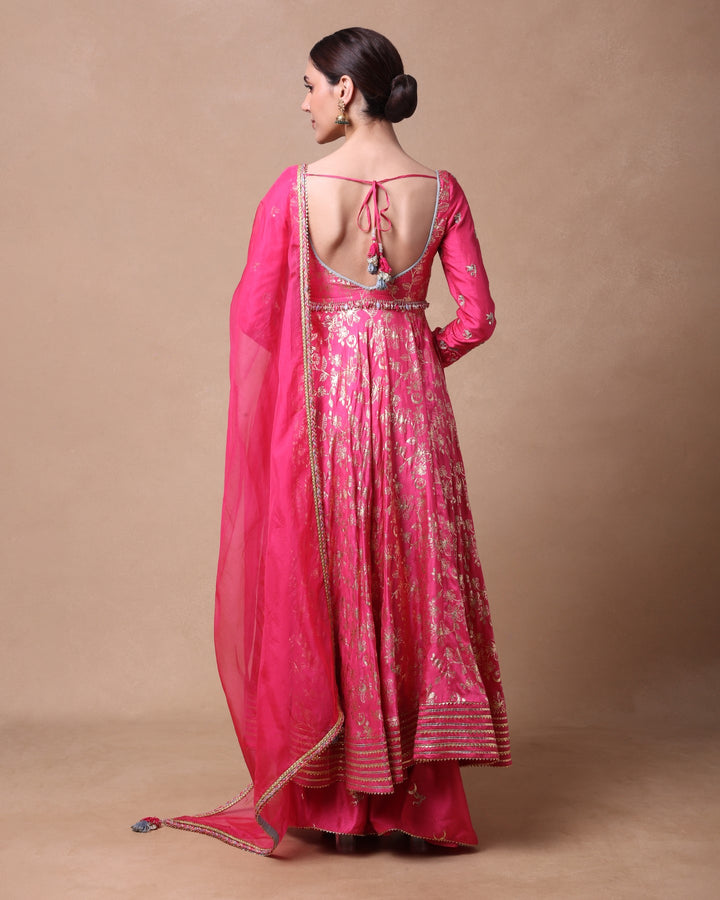 Pink Chand Foil Anarkali Set