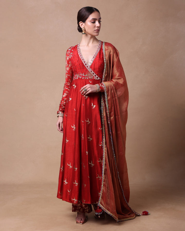 Rust Chaand Agrakha Anarkali Set