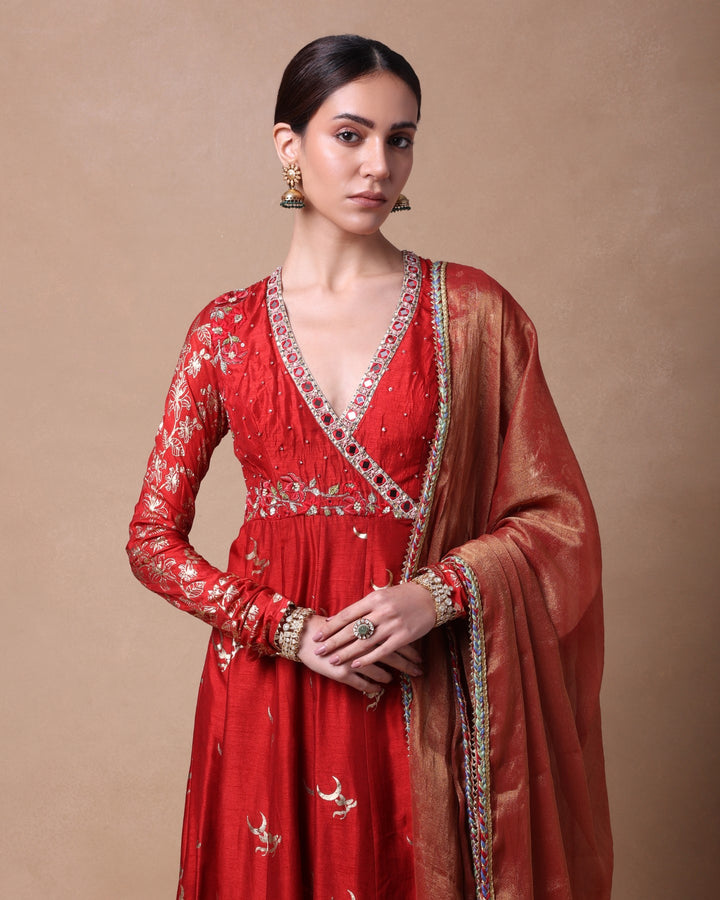 Rust Chaand Agrakha Anarkali Set