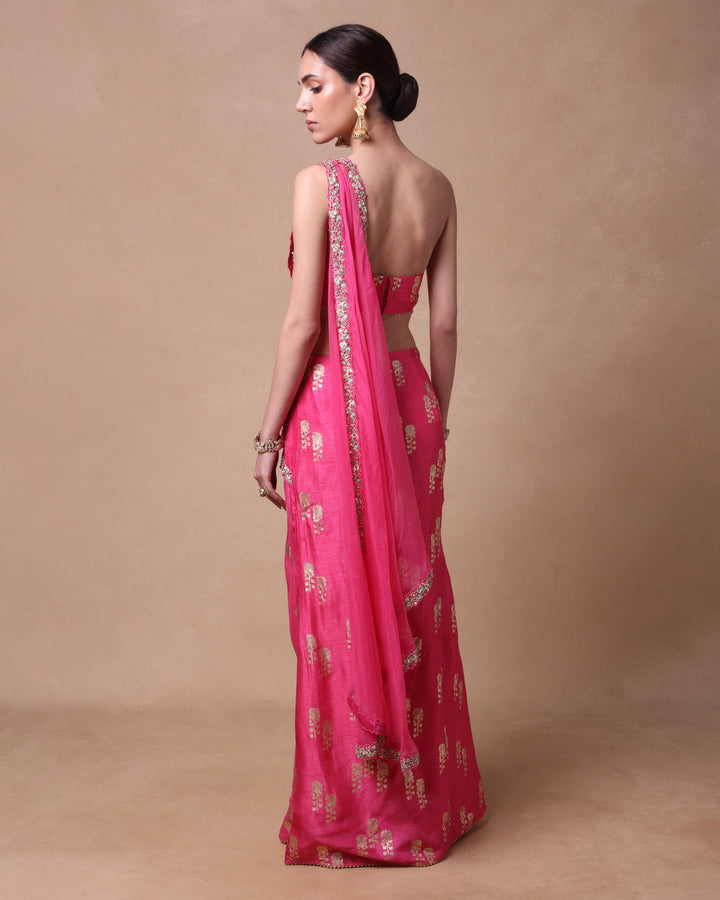 Pink Drape Skirt With Saree Drape