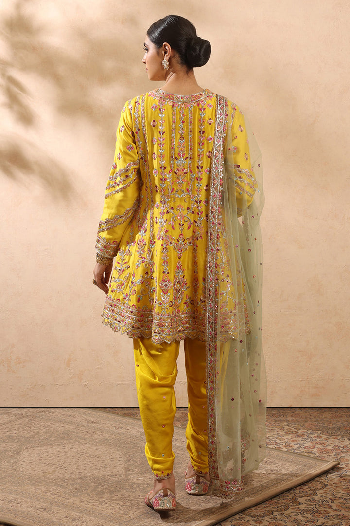 Mustard & Sage Green Kali Kurta And Dhoti