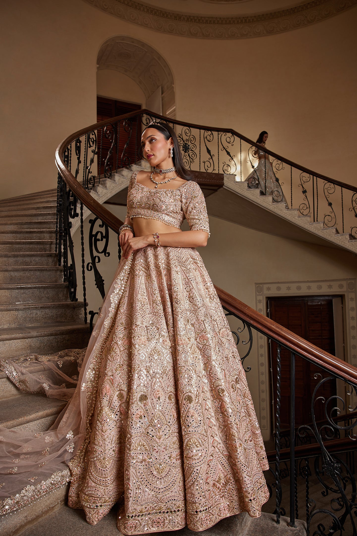 Peach Mirror Lehenga Custom