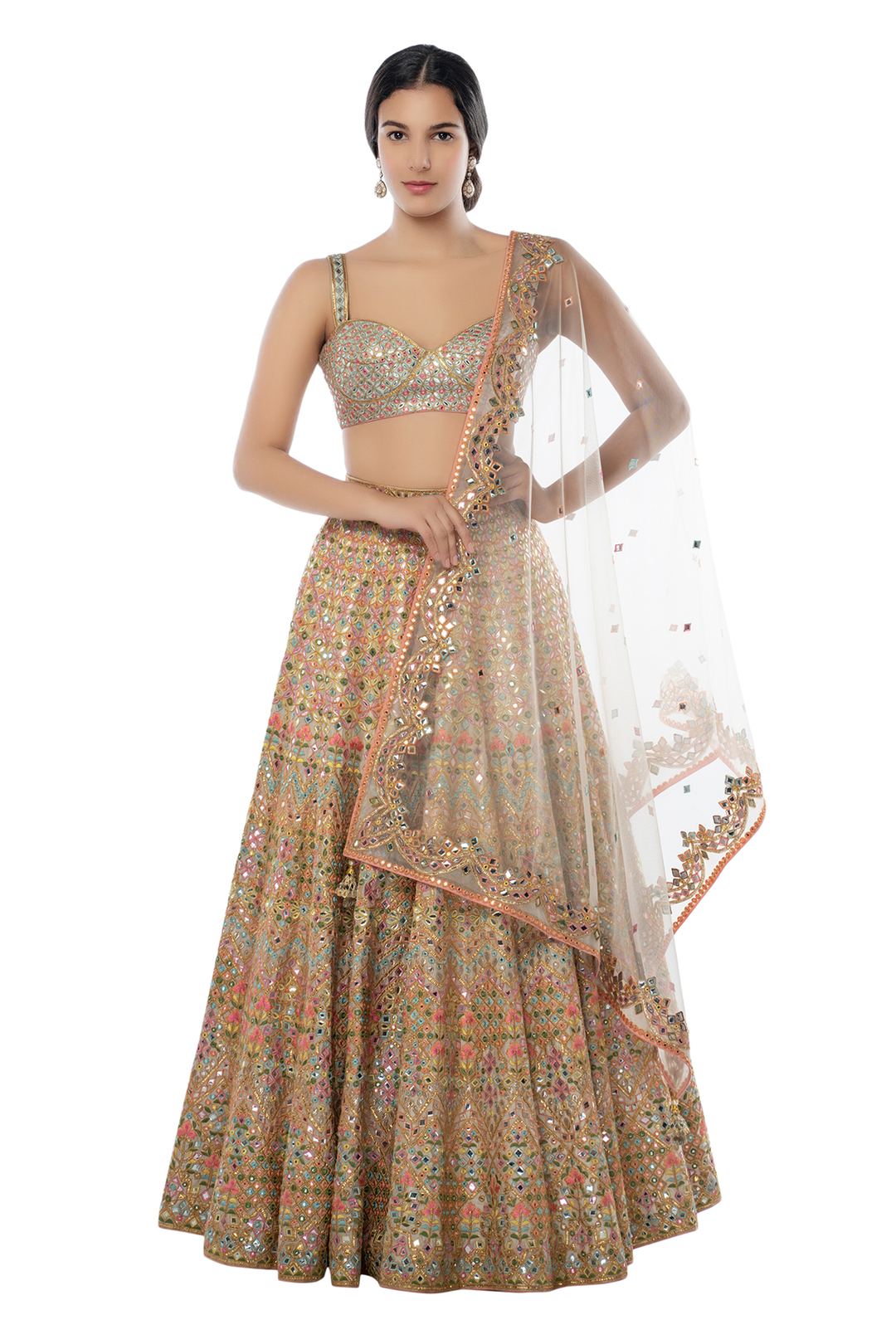Ivory Chanderi Resham, Gota, Foil Lehenga Set