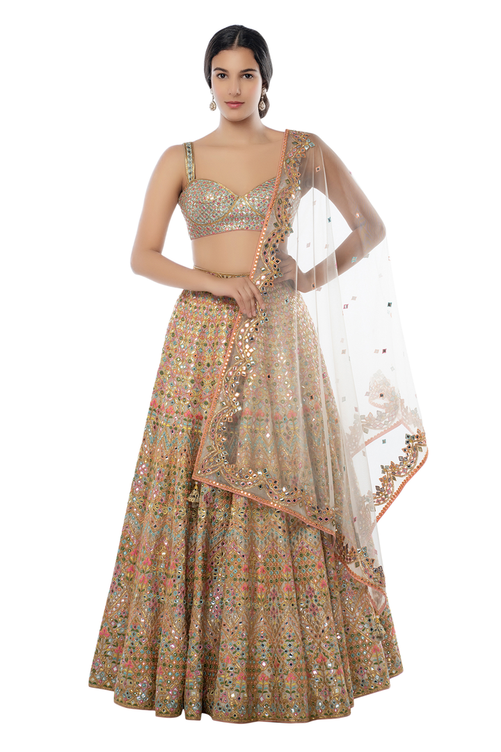 Ivory Chanderi Resham, Gota, Foil Lehenga Set
