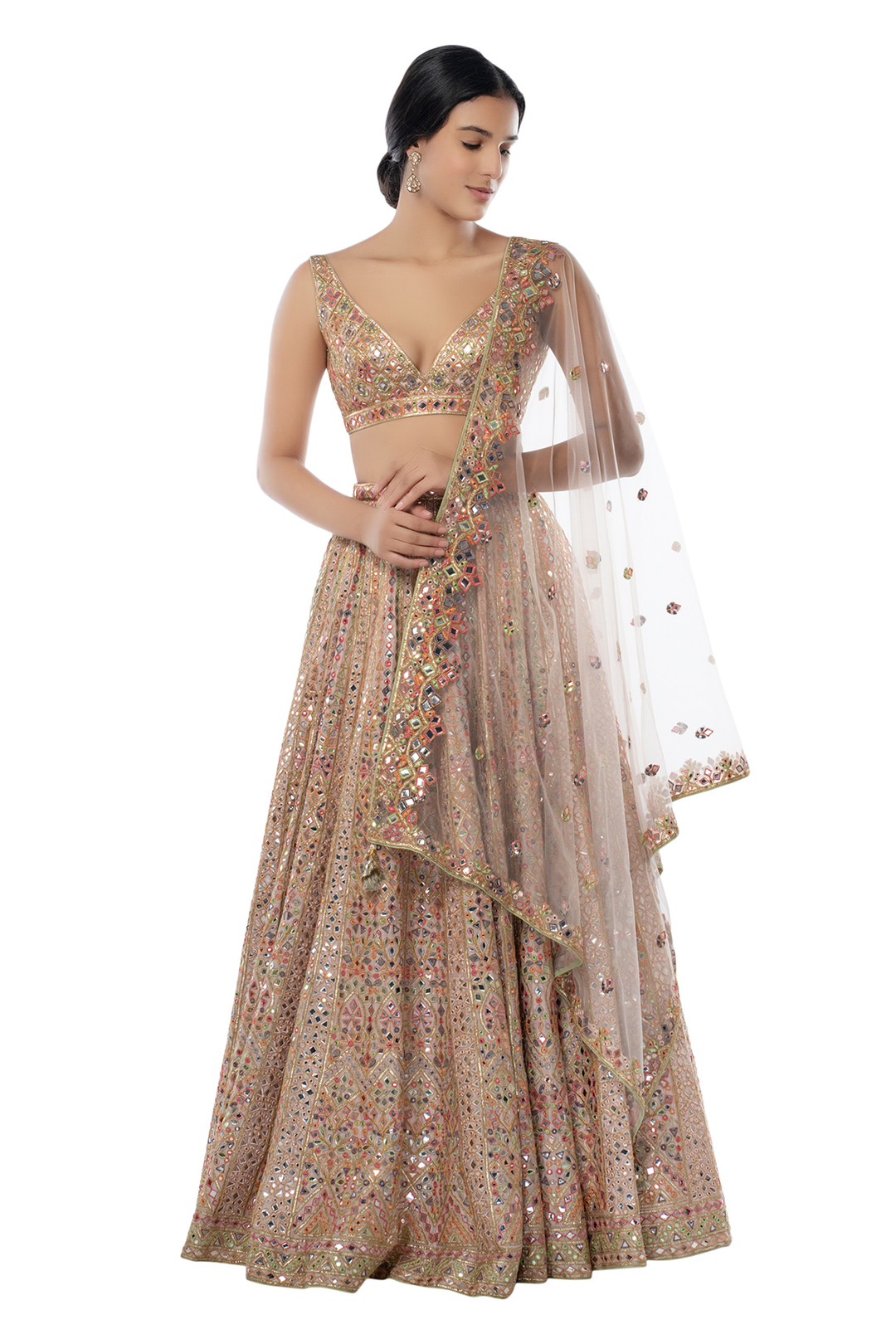 Blush Pink Chanderi Lehenga With Foil And Resham Embroidery