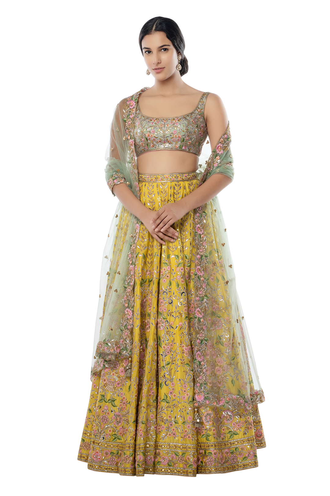 Bright Yellow Chanderi Lehenga With Resham