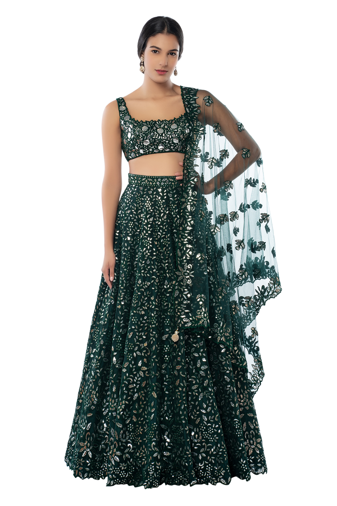 Green Foil Net Lehenga