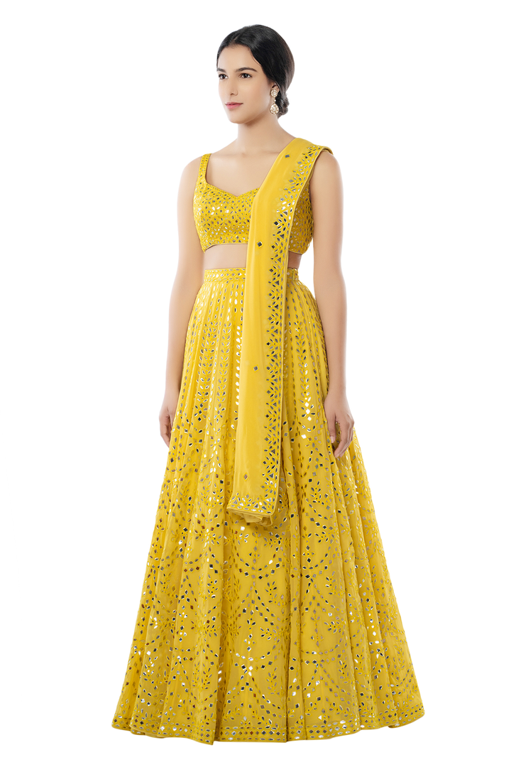 Yellow Georgette Light Lehenga Set