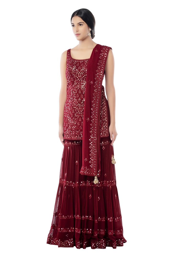 Maroon Georgette Gharara