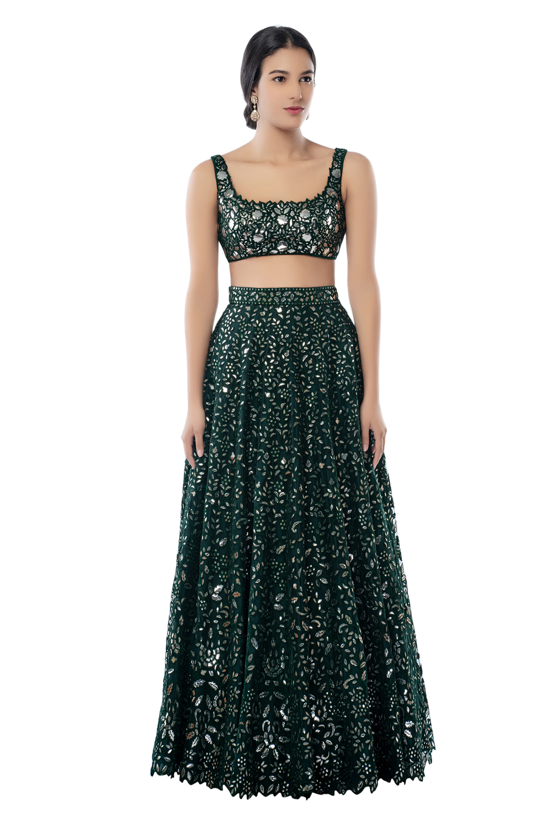 Green Foil Net Lehenga