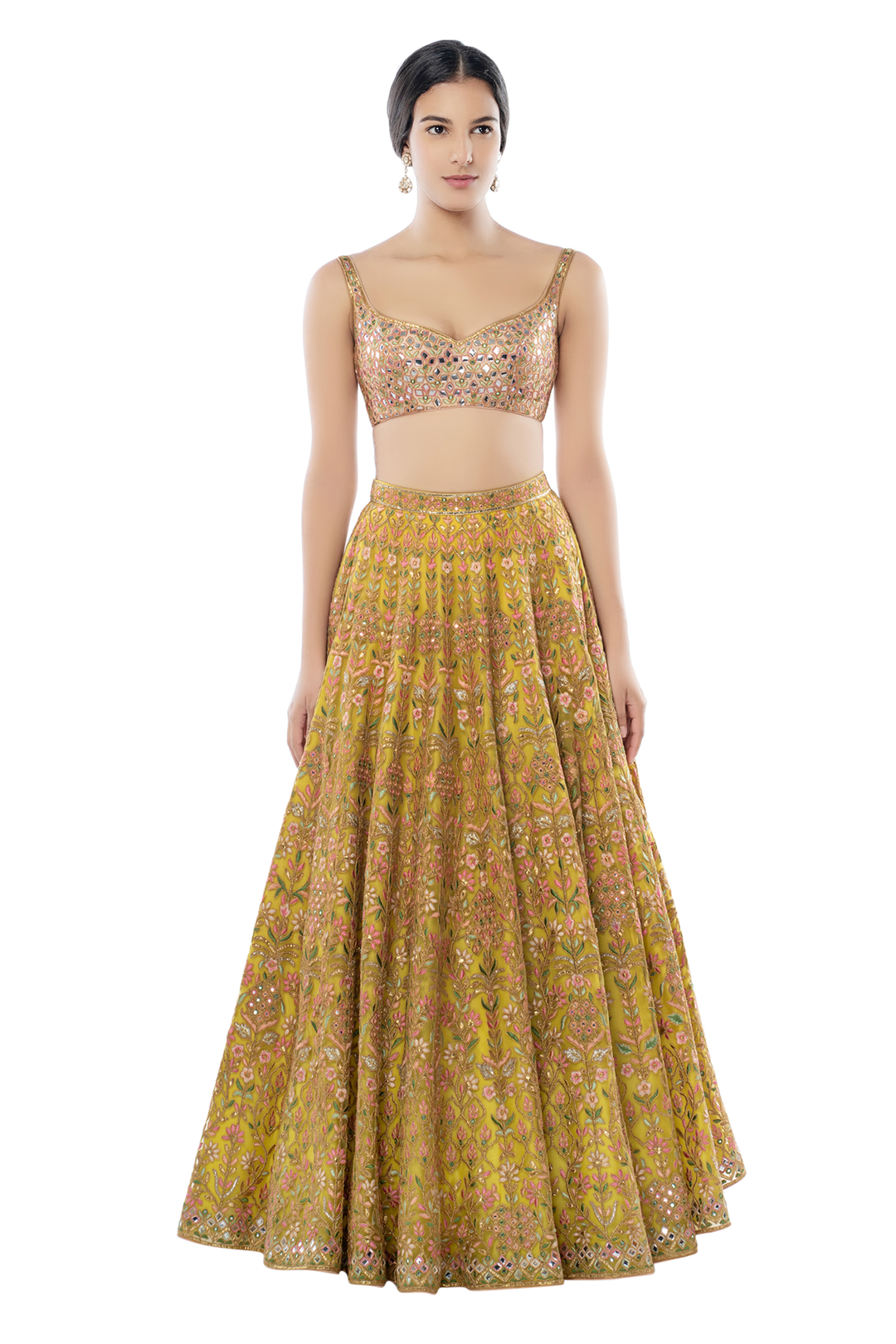 Green Foil Net Lehenga With Sage Green Dupatta