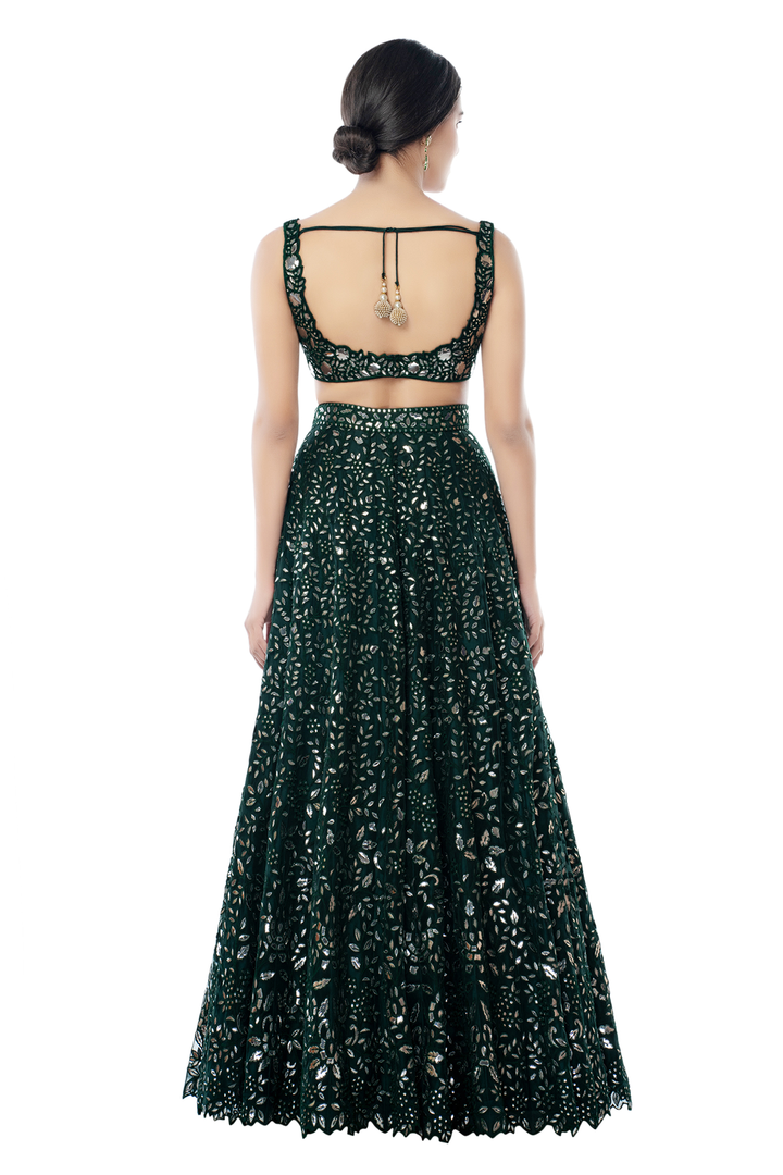 Green Foil Net Lehenga