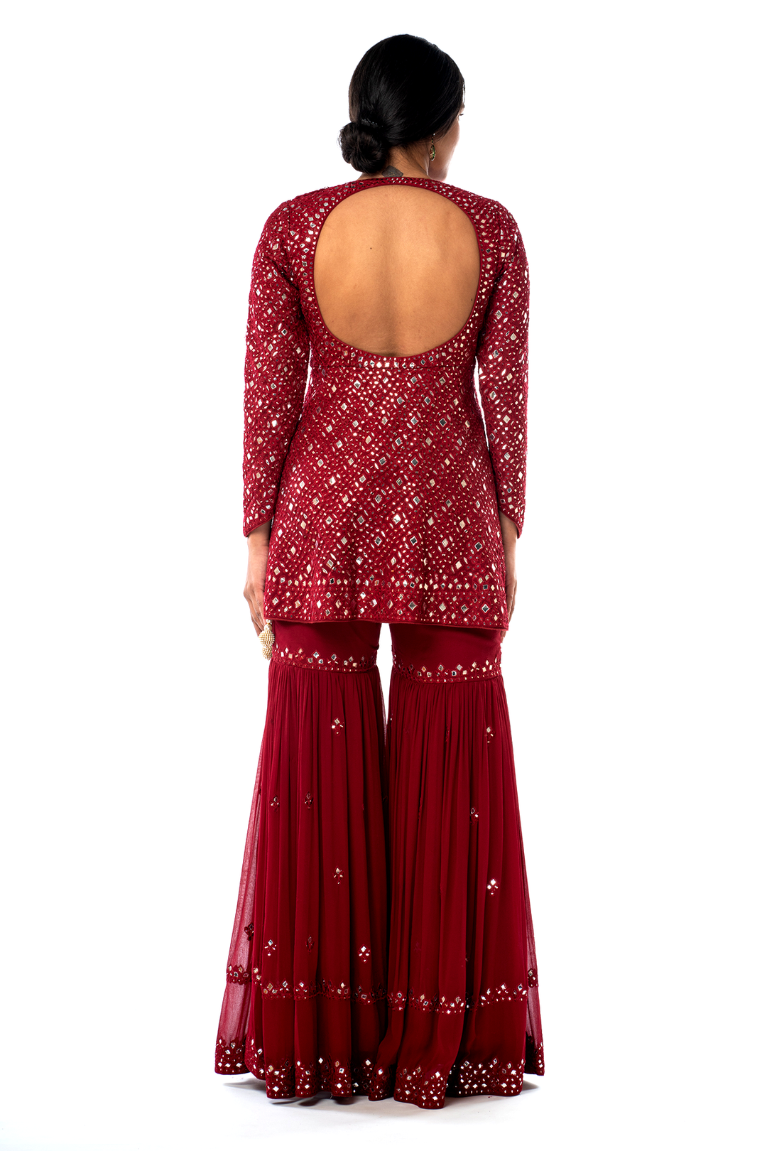 Maroon Peplum Thigh Cut Gharara Set