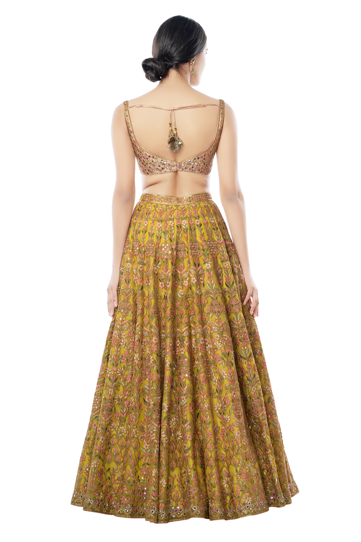 Green Foil Net Lehenga With Sage Green Dupatta