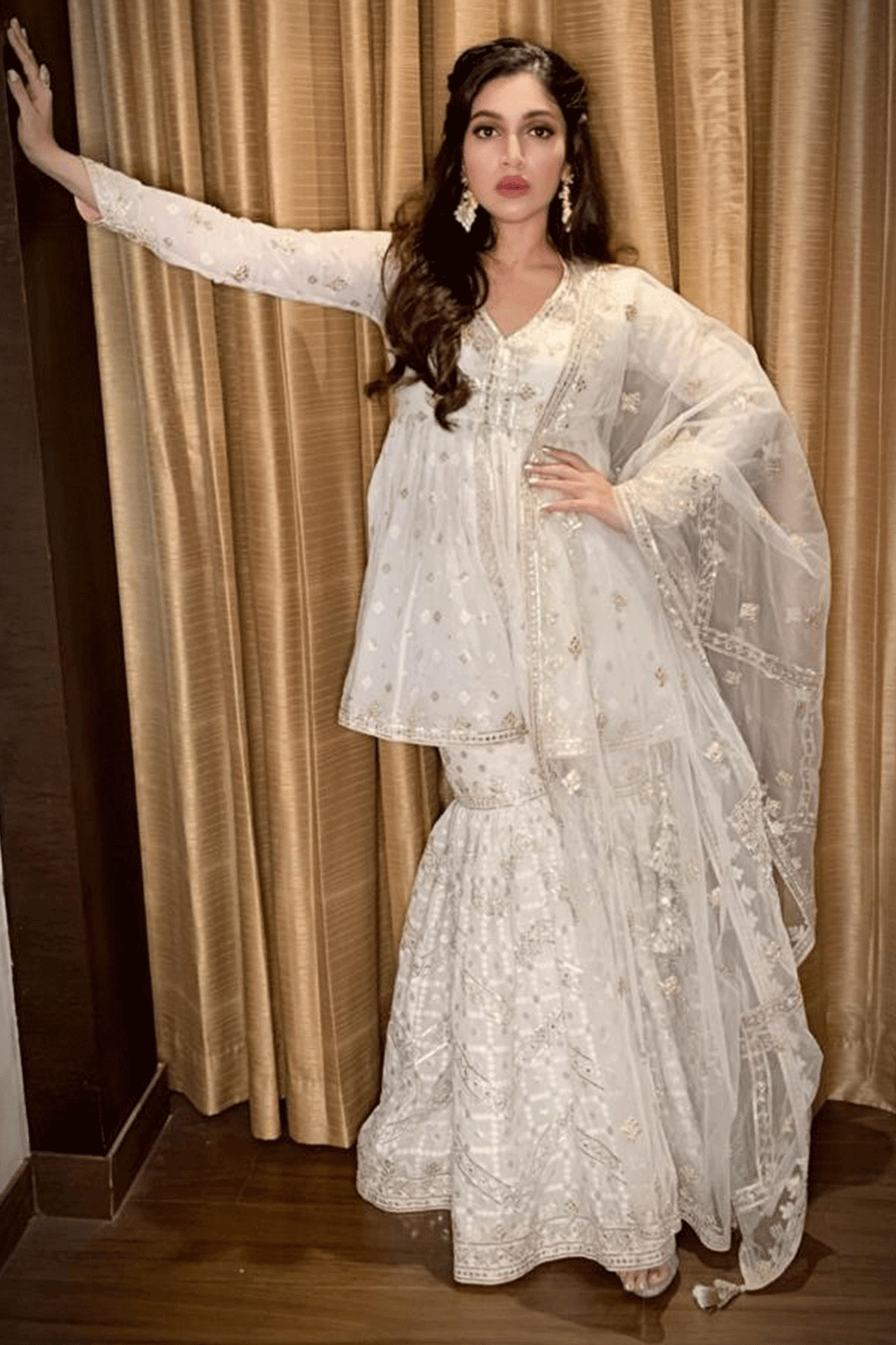 Bhumi Pednekar In Ivory Chanderi Peplum Gharara