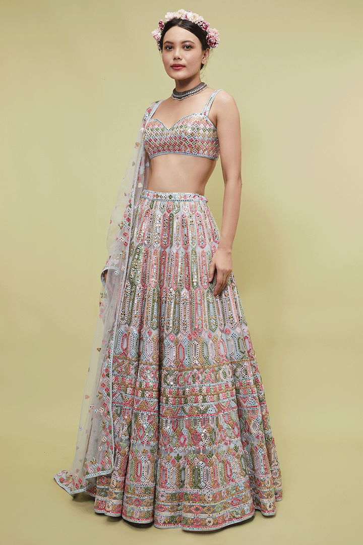 Blue Net Lehenga Set