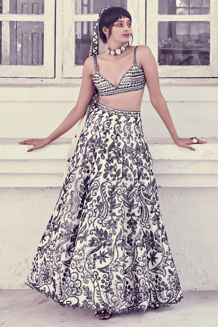 Rakulpreet In Black And White Floral Lehenga Set