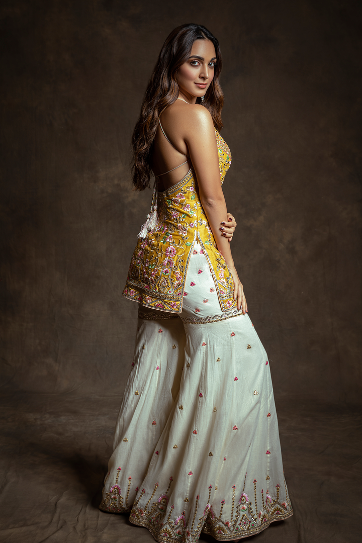 Kiara Advani In Mustard Halter Kurta With Gharara
