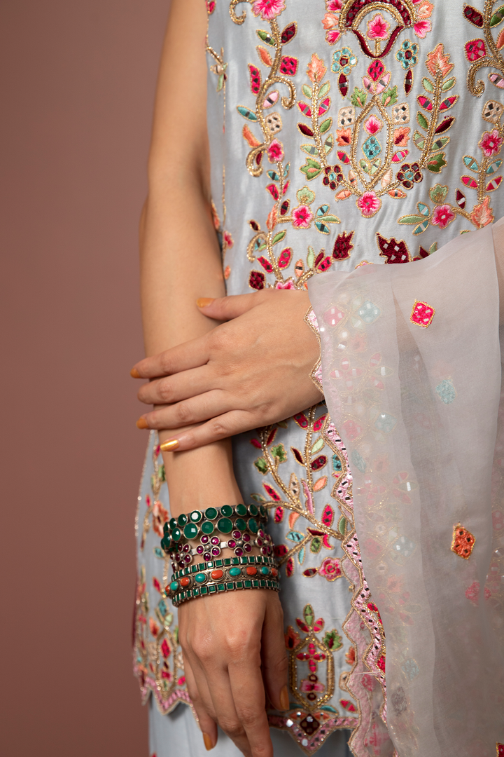 Blue Strappy  Kurta With Gharara