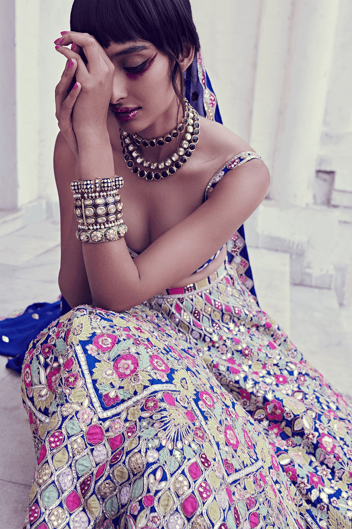 Blue Rawsilk Lehenga Set