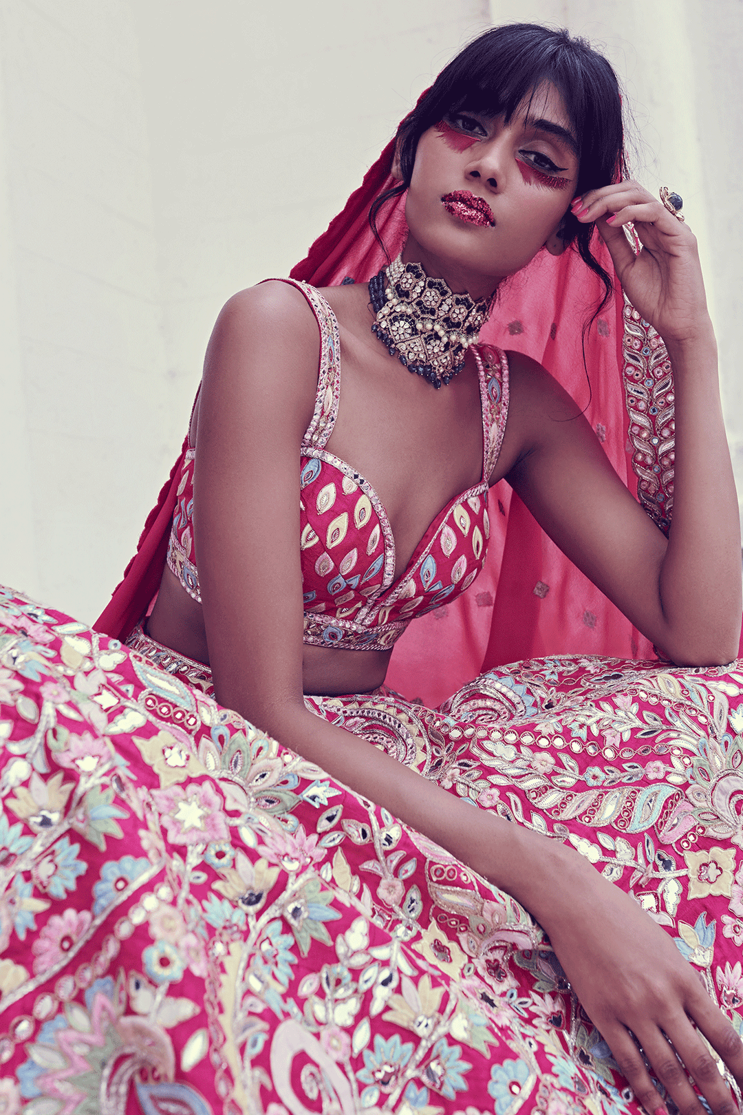 Pink Rawsilk Lehenga Set