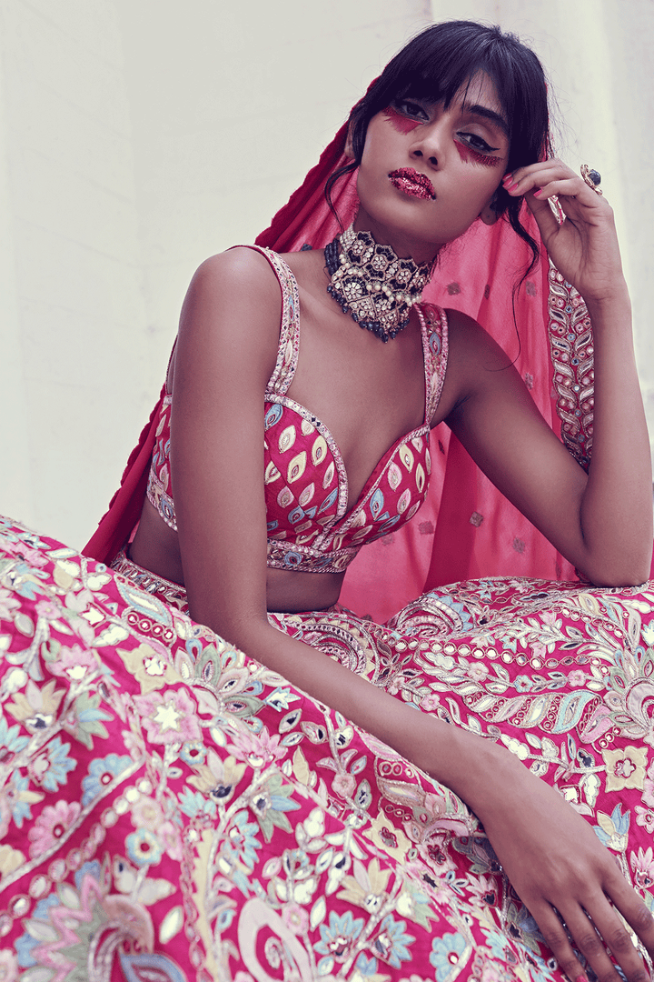 Pink Rawsilk Lehenga Set