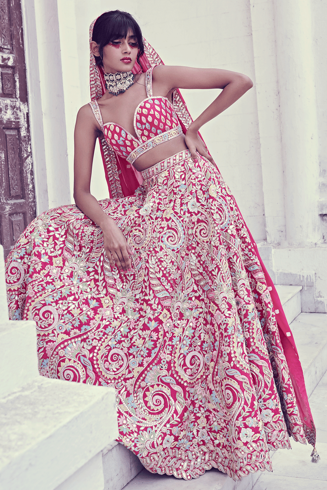 Pink Rawsilk Lehenga Set