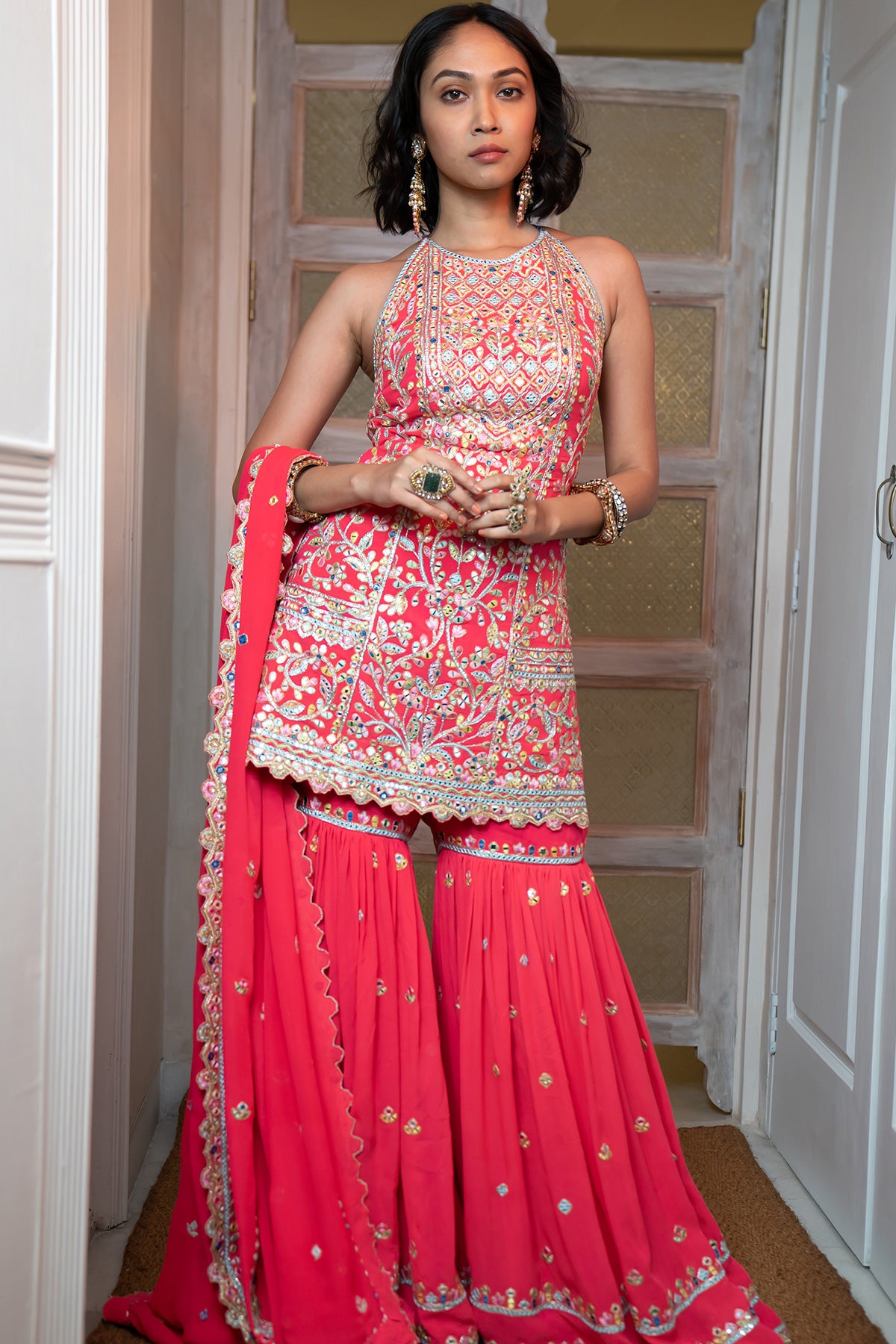 PINK OMBRÉ GHARARA SET main image 0