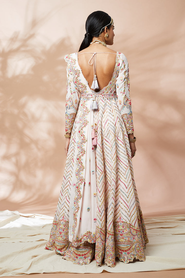 Light Pink Georgette Resham And Gota Anarkali