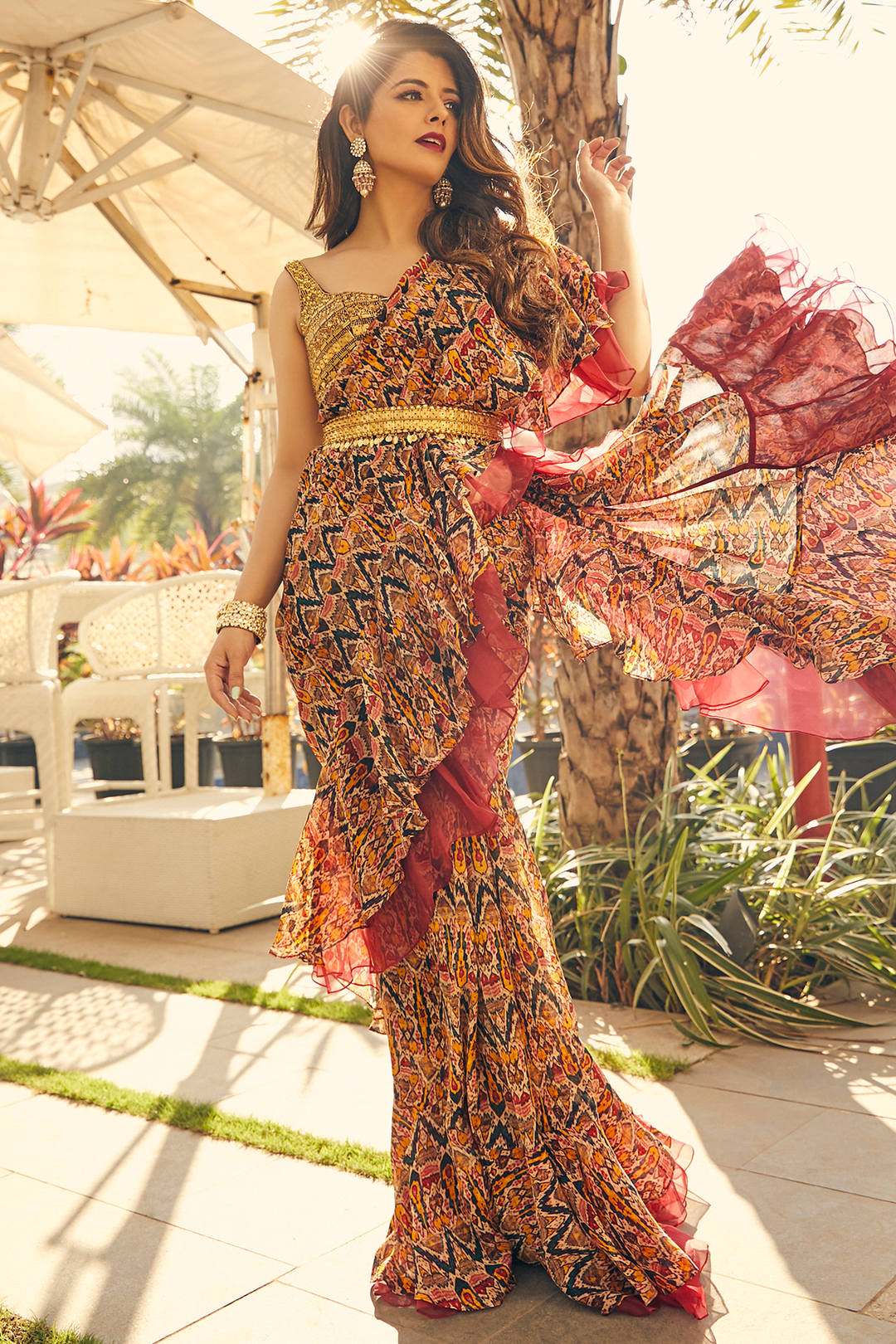 Natasha Luthria In Tribal Printed Georgette Saree