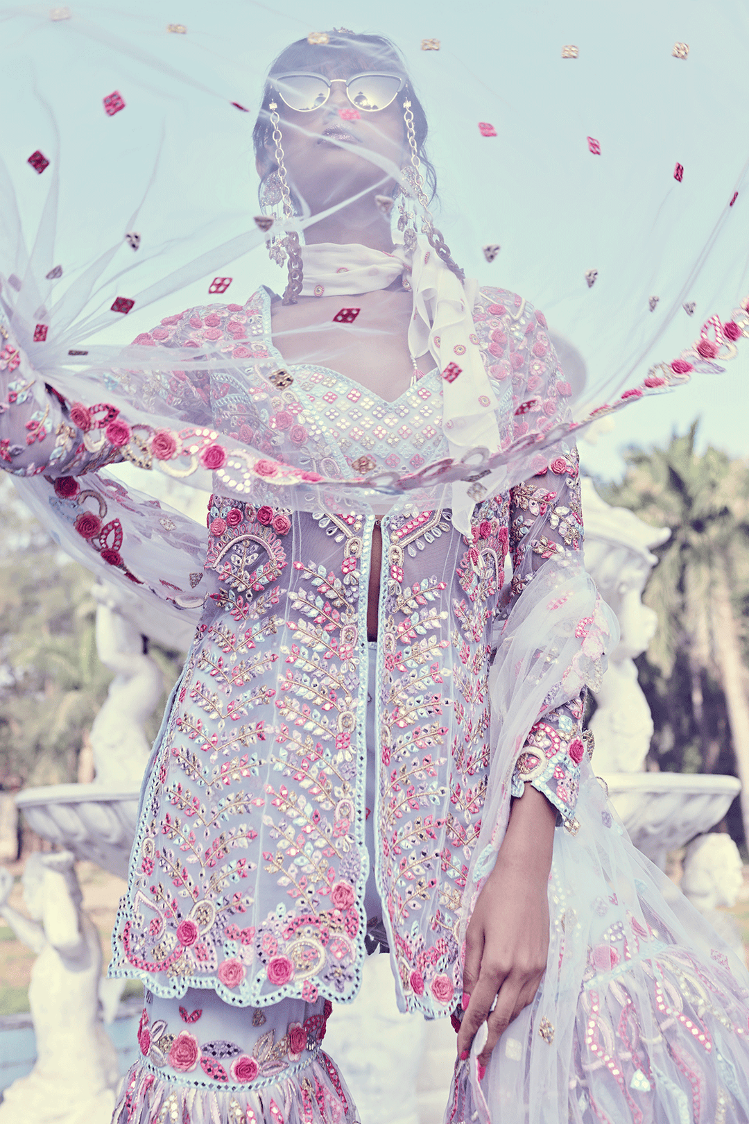Blue Soft Net Gharara Set