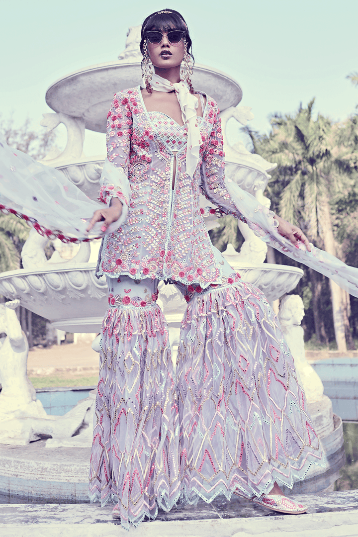 Blue Soft Net Gharara Set