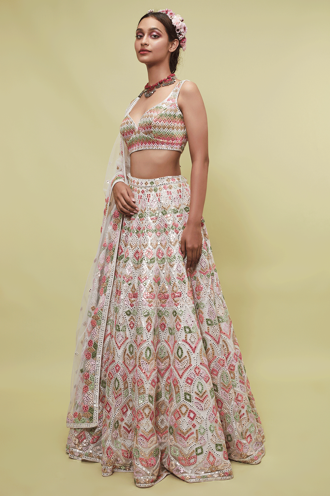 Ivory Net Lehenga Set