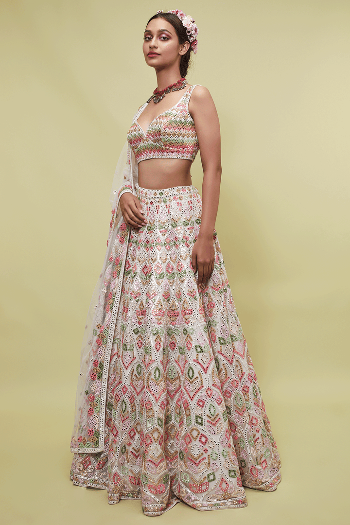 Ivory Net Lehenga Set
