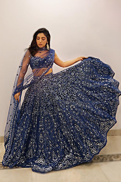 Bhumi Pednekar In A Blue Foil Net Lehenga