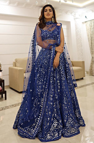 Bhumi Pednekar In A Blue Foil Net Lehenga