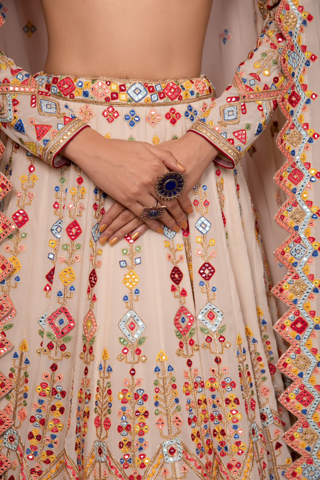 Ivory Georgette Aztek Lehenga