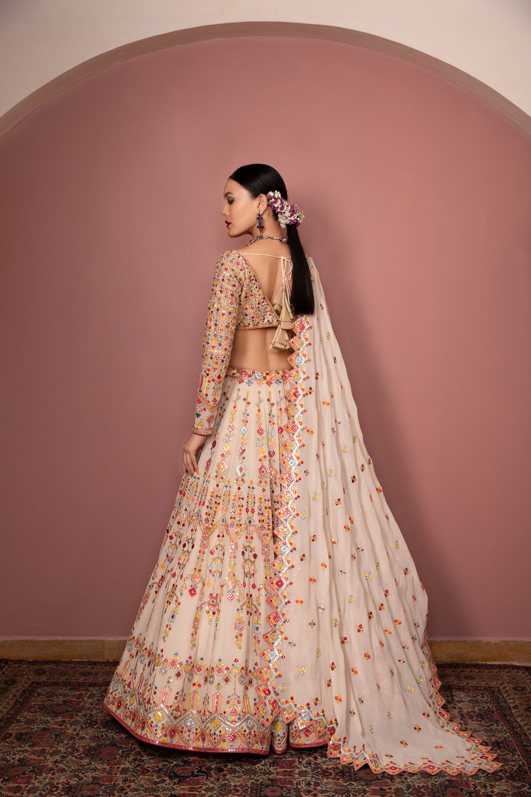 Ivory Georgette Aztek Lehenga