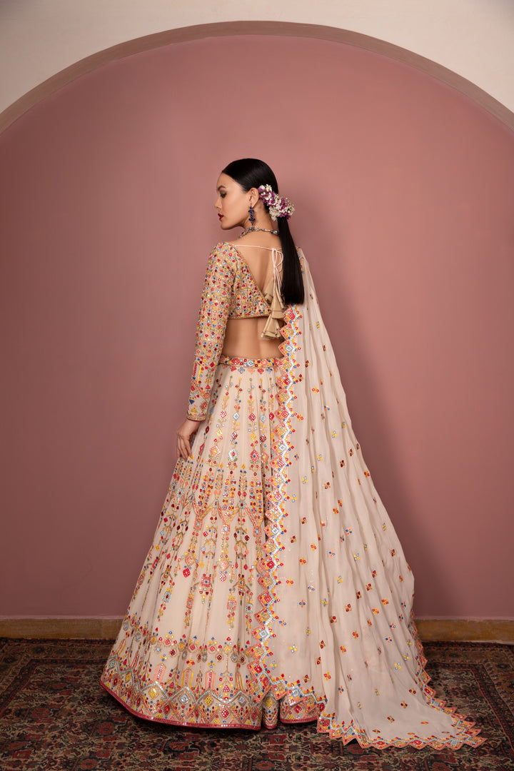 Ivory Georgette Aztek Lehenga