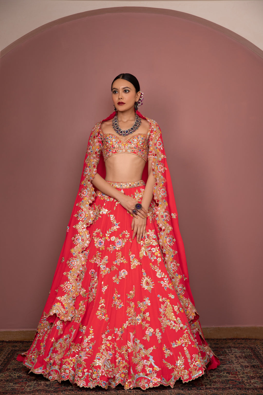 Pink Georgette Floral Lehenga