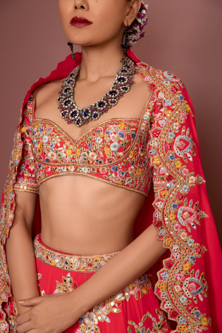 Pink Georgette Floral Lehenga