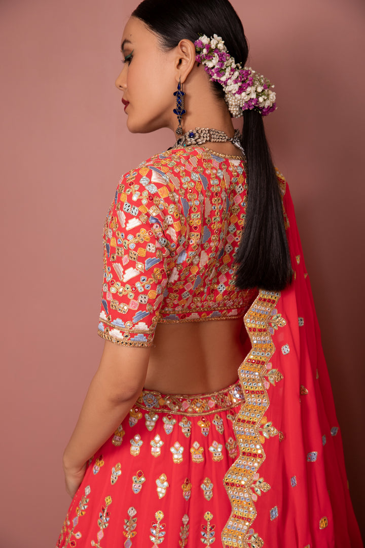 Pink Georgette Aztek Lehenga