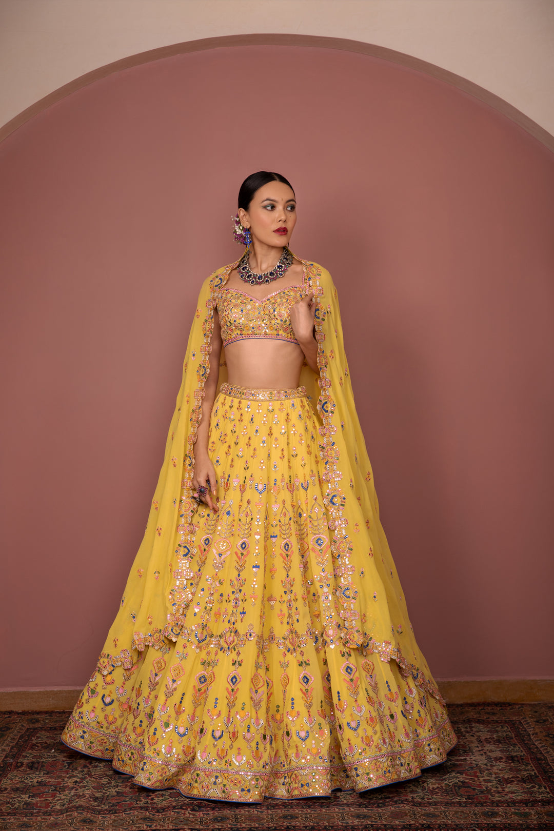 Yellow Georgette Aztek Lehenga