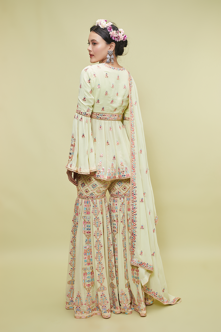 Green Georgette Gharara Set